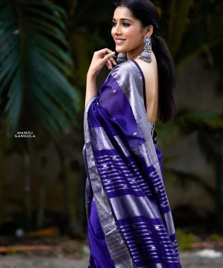 Blue Banarasi Soft Silk Saree, Traditional Wear Sari & Blouse