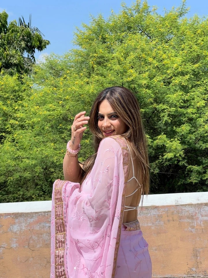 Georgette Beautiful Wedding Party Wear Saree & Blouse 11-JR