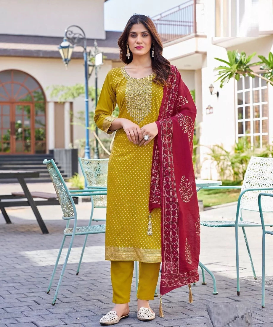 Bollywood Print With Embroidery Work Top Bottom & Dupatta