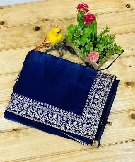 Women's Designer Soft Geemic Silk Designer Zari Dori Saree With Blouse 11-RV