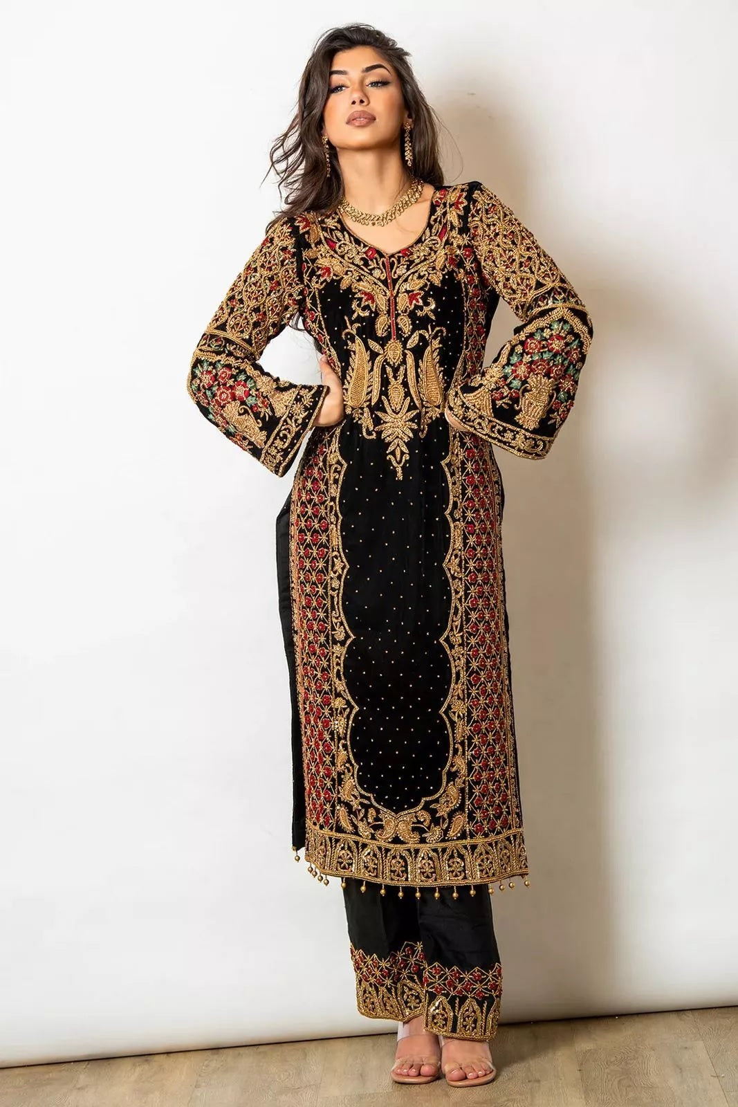 Faux Georgette Indian Ethnic Top Pant & Dupatta Set