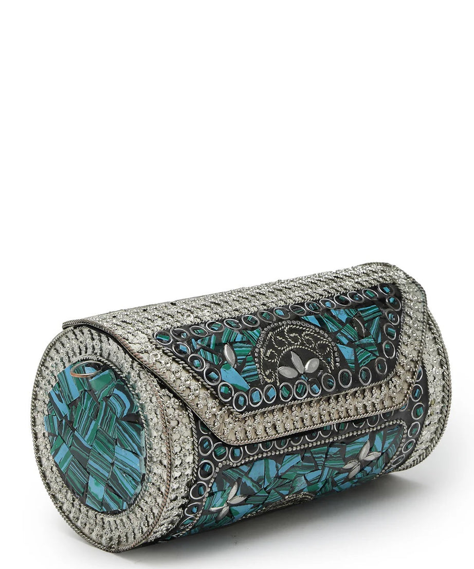 Mosaic Embellished Metal Clutch