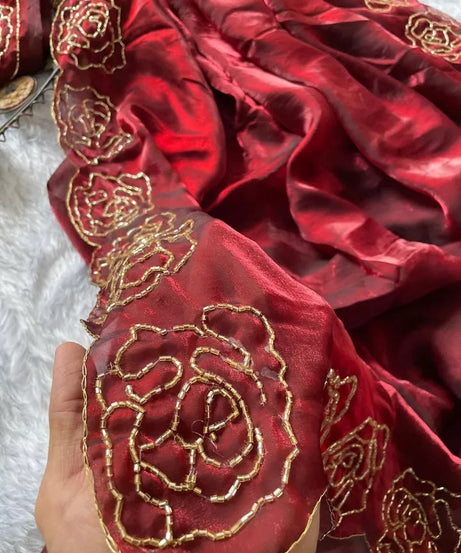 Beautiful Wedding Special Heavy Soft Satin Silk Saree,Party Festival Sari