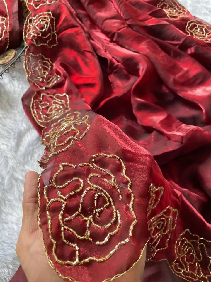 Beautiful Wedding Special Heavy Soft Satin Silk Saree,Party Festival Sari