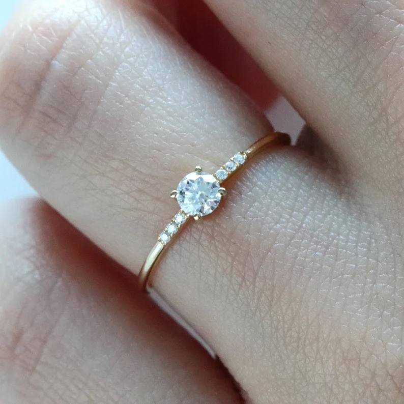 Round Cut Sterling Silver Engagement Ring