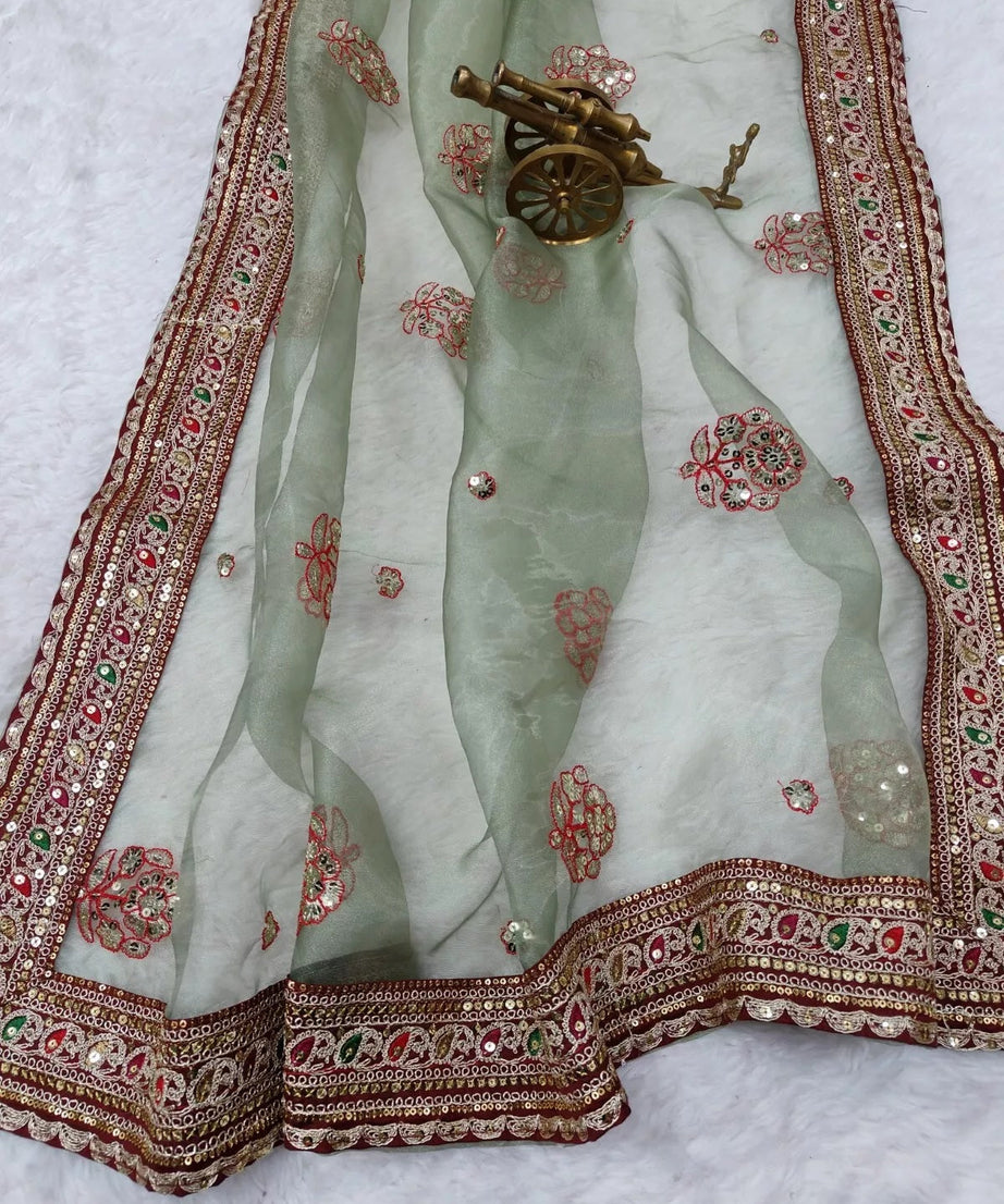 Wedding Bollywood Soft Light Organza Saree,Festival PartyWear Sari & Blouse