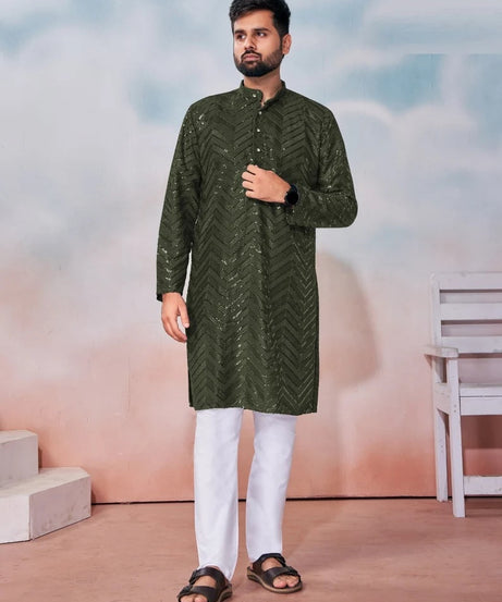Heavy Rayon Chikan Work Kurta Pajama Set For Men's