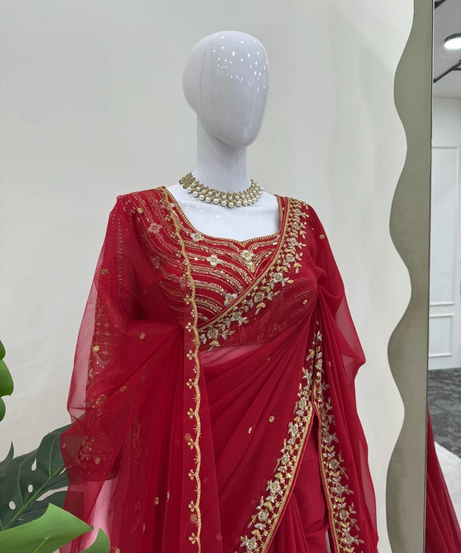 Faux Georgette Designer Traditional Saree Blouse With Dupatta 11-KD