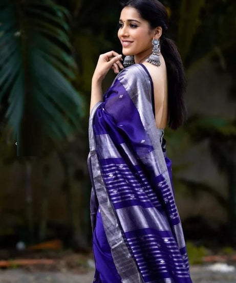 Purple Indian Beautiful Banarasi Soft Silk Saree With Blouse