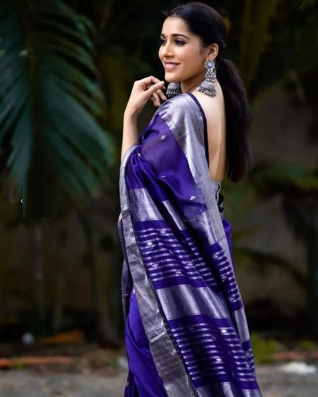 Purple Indian Beautiful Banarasi Soft Silk Saree With Blouse