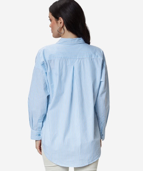 Solids Blue Stripes Women Boyfriend Shirts