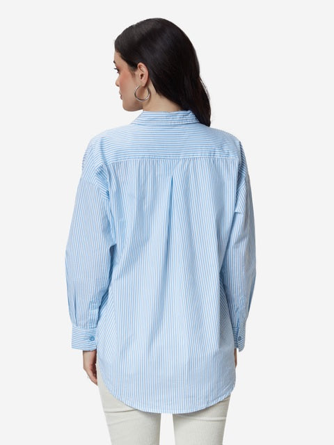 Solids Blue Stripes Women Boyfriend Shirts