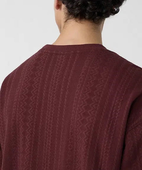 Textured Jacquard Burgundy Oversized T-Shirts