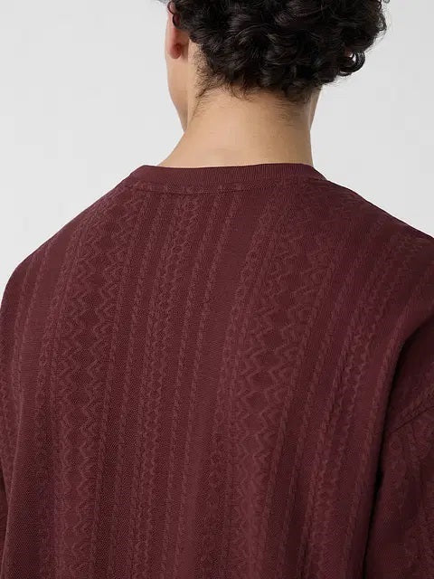 Textured Jacquard Burgundy Oversized T-Shirts