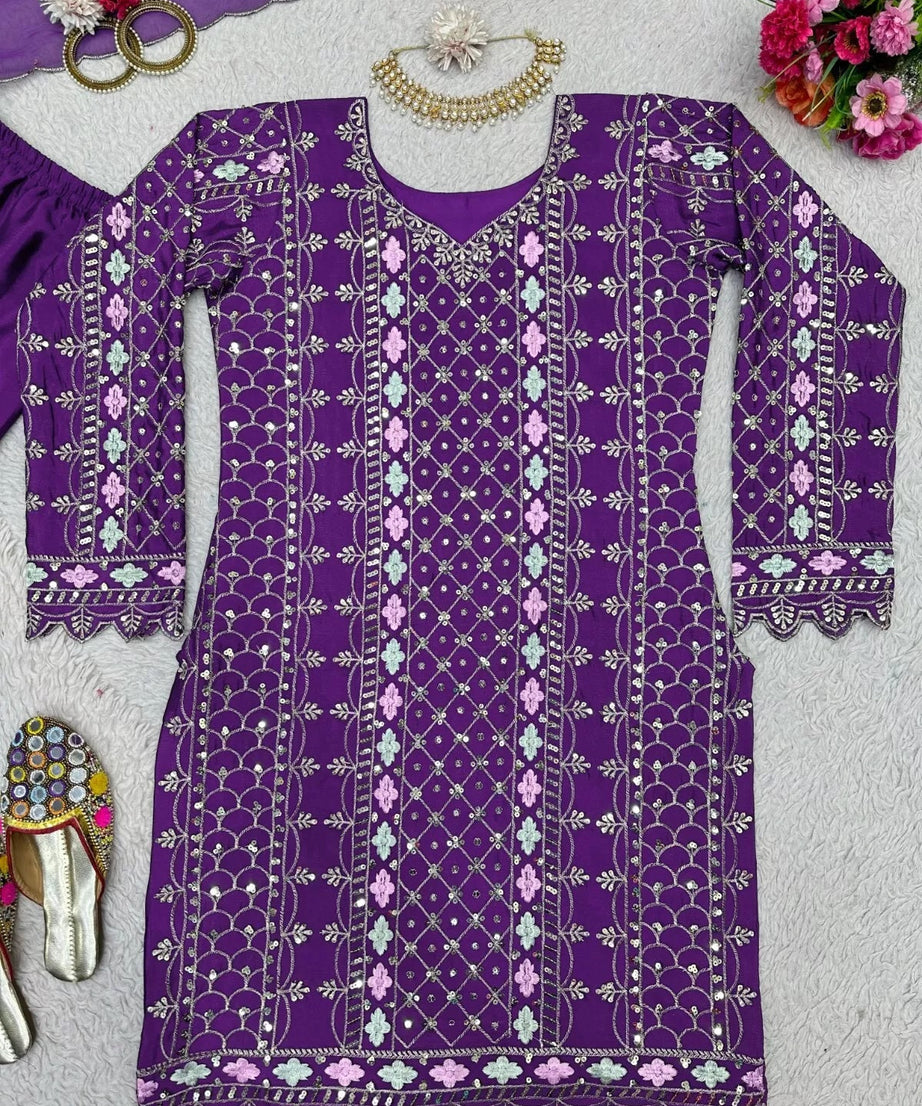 Chinon Silk & Sequence Work Salwar Kameez Dupatta