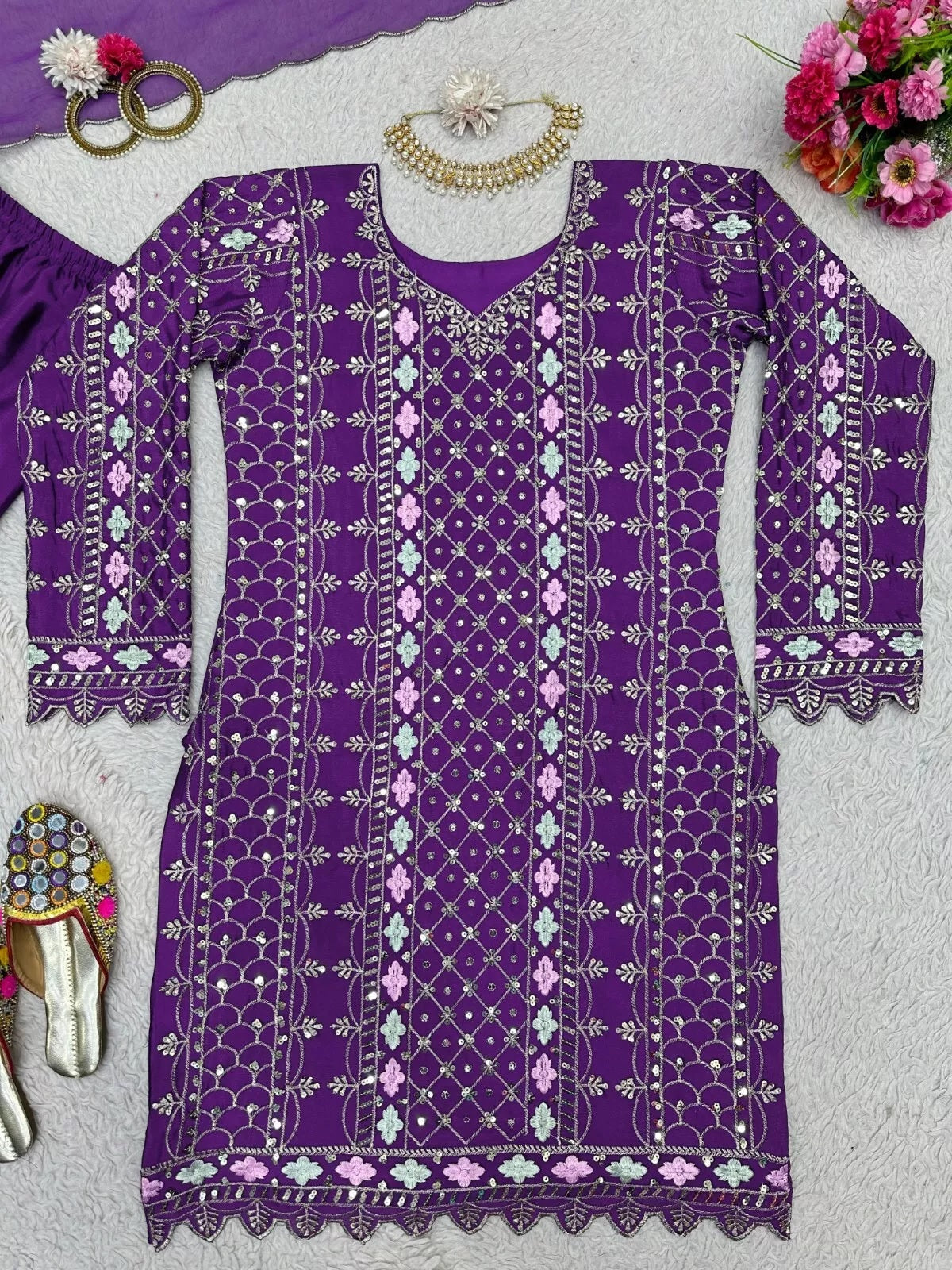 Chinon Silk & Sequence Work Salwar Kameez Dupatta