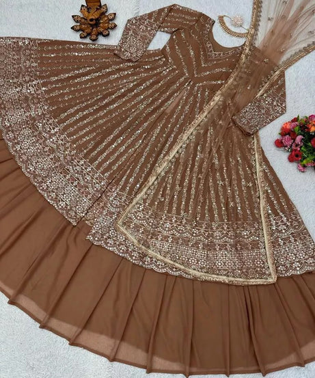 Style Faux Georgette Top Lehenga & Dupatta Set