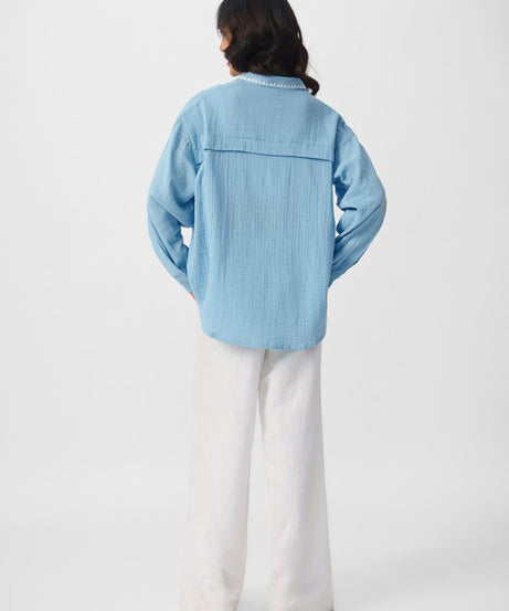 Textured Shirt  Aqua Women Boyfriend Shirts