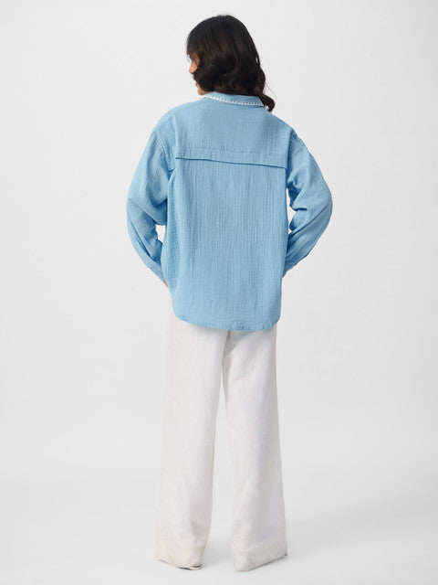 Textured Shirt  Aqua Women Boyfriend Shirts