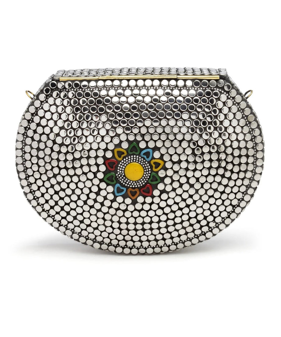 Mosaic Embellished Metal Clutch