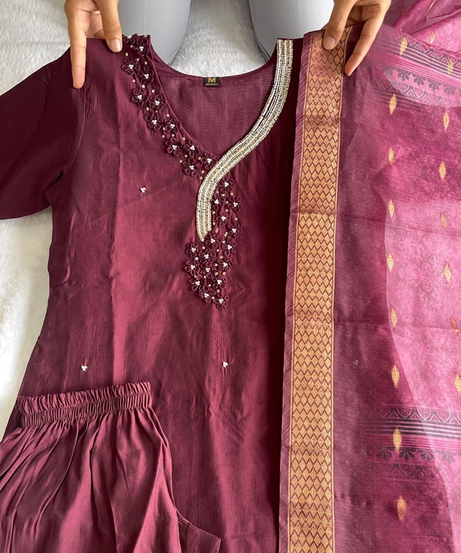 Trending Women's wear Full Stitched Premium Roman SilkTop Pant & Dupatta Set