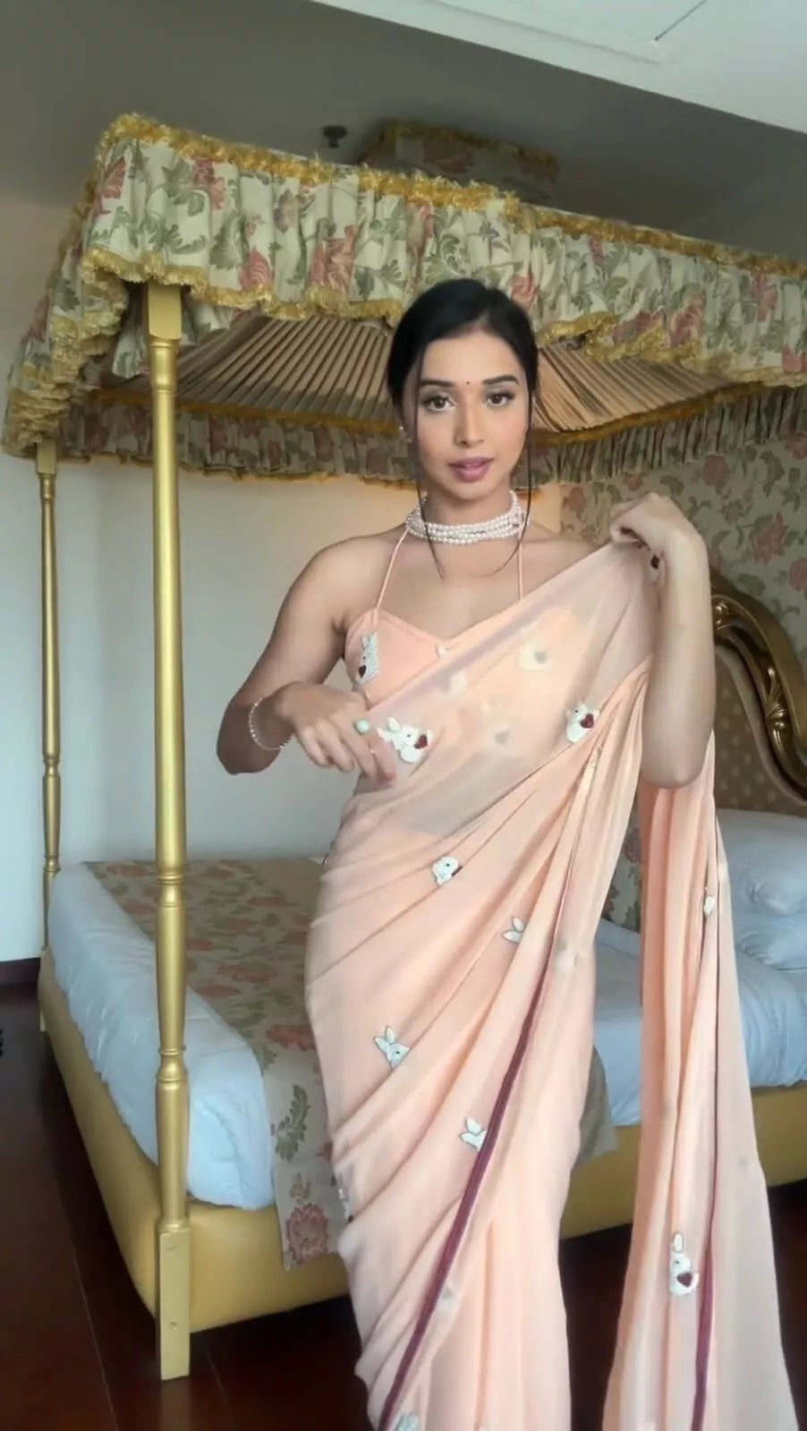 Faux Georgette Ready To Wear Saree With Blouse