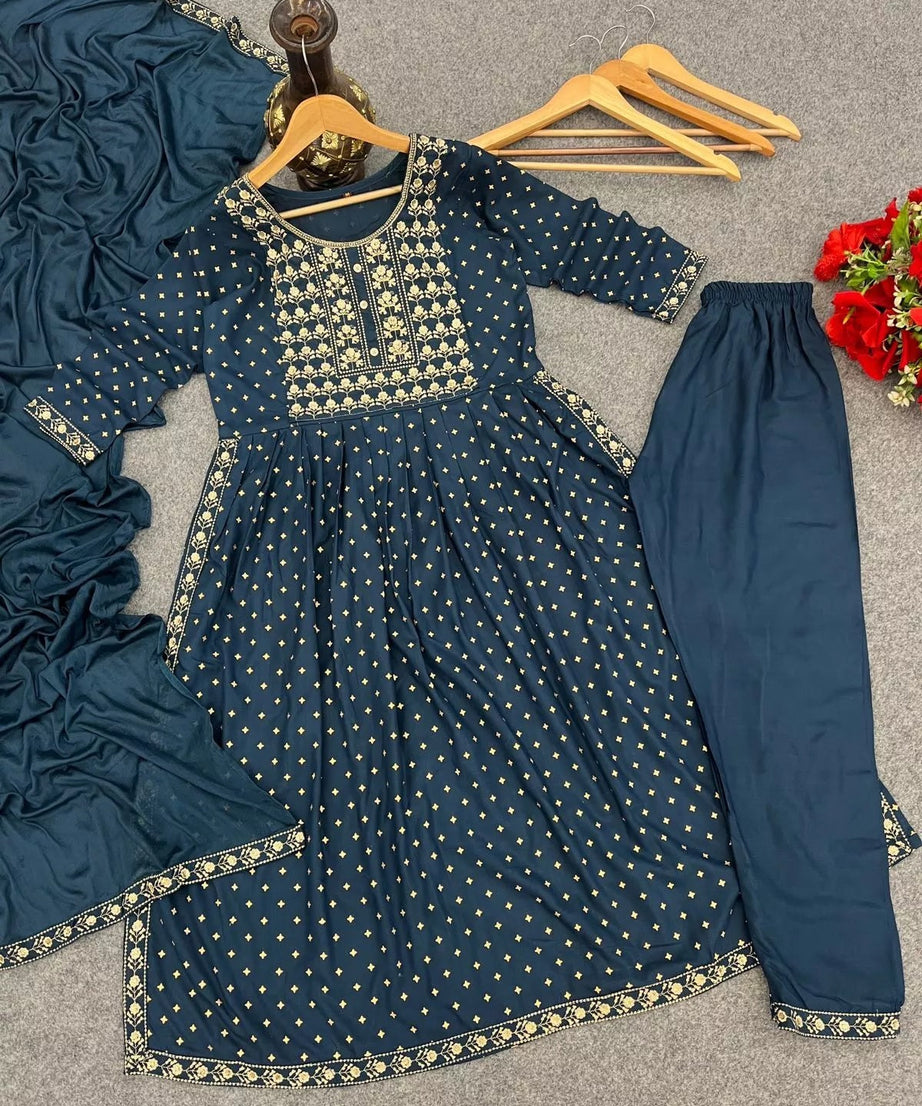 Chinon With Embroidery Work  Salvar Kameez With Dupatta