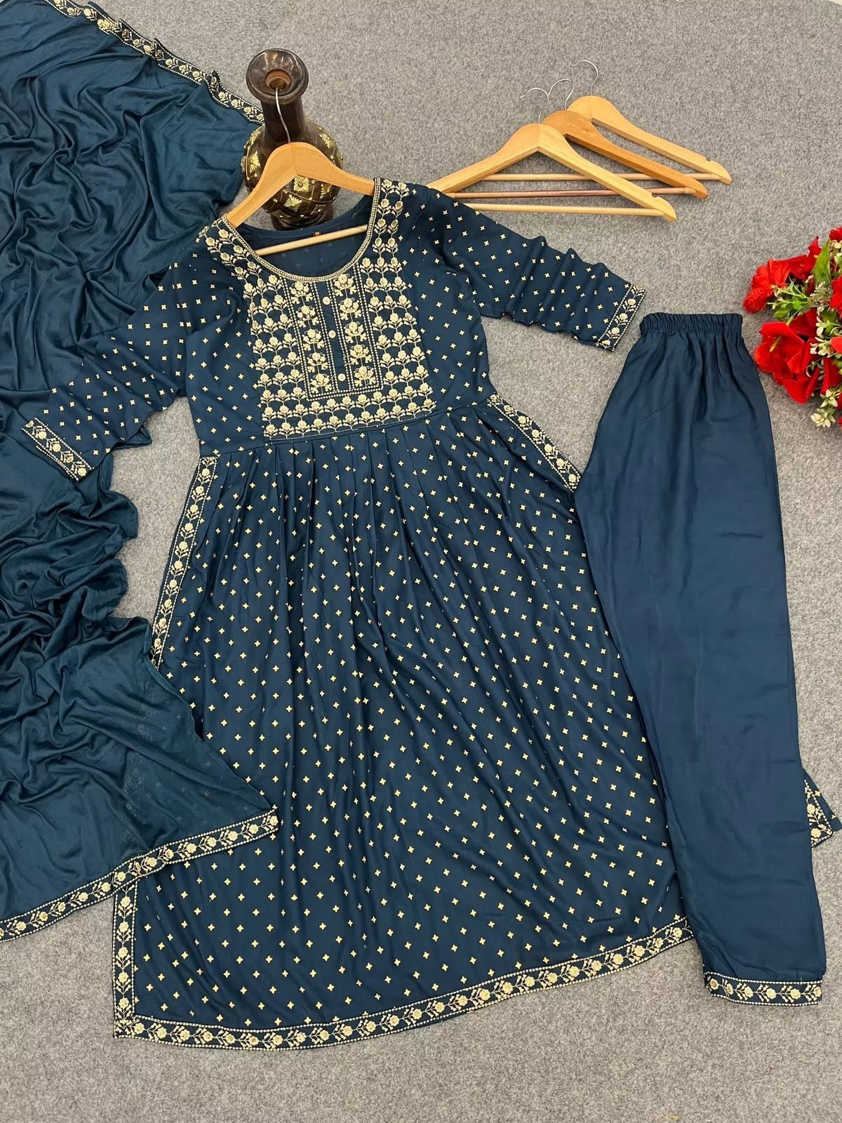 Chinon With Embroidery Work  Salvar Kameez With Dupatta