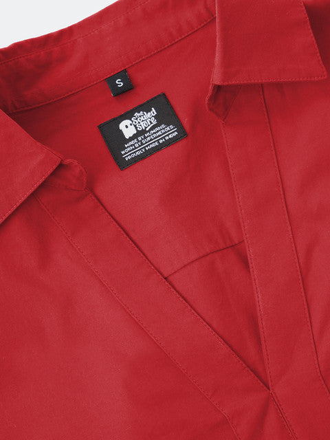 Cherry Red Fitted  Women Shirts