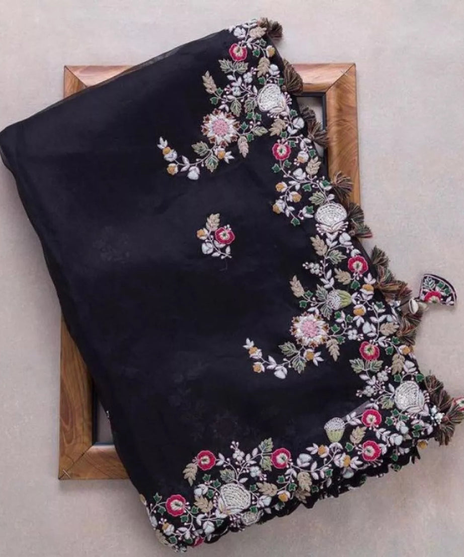 Georgette Embroidery Work Saree With Blouse,Party Wear Designer Saree