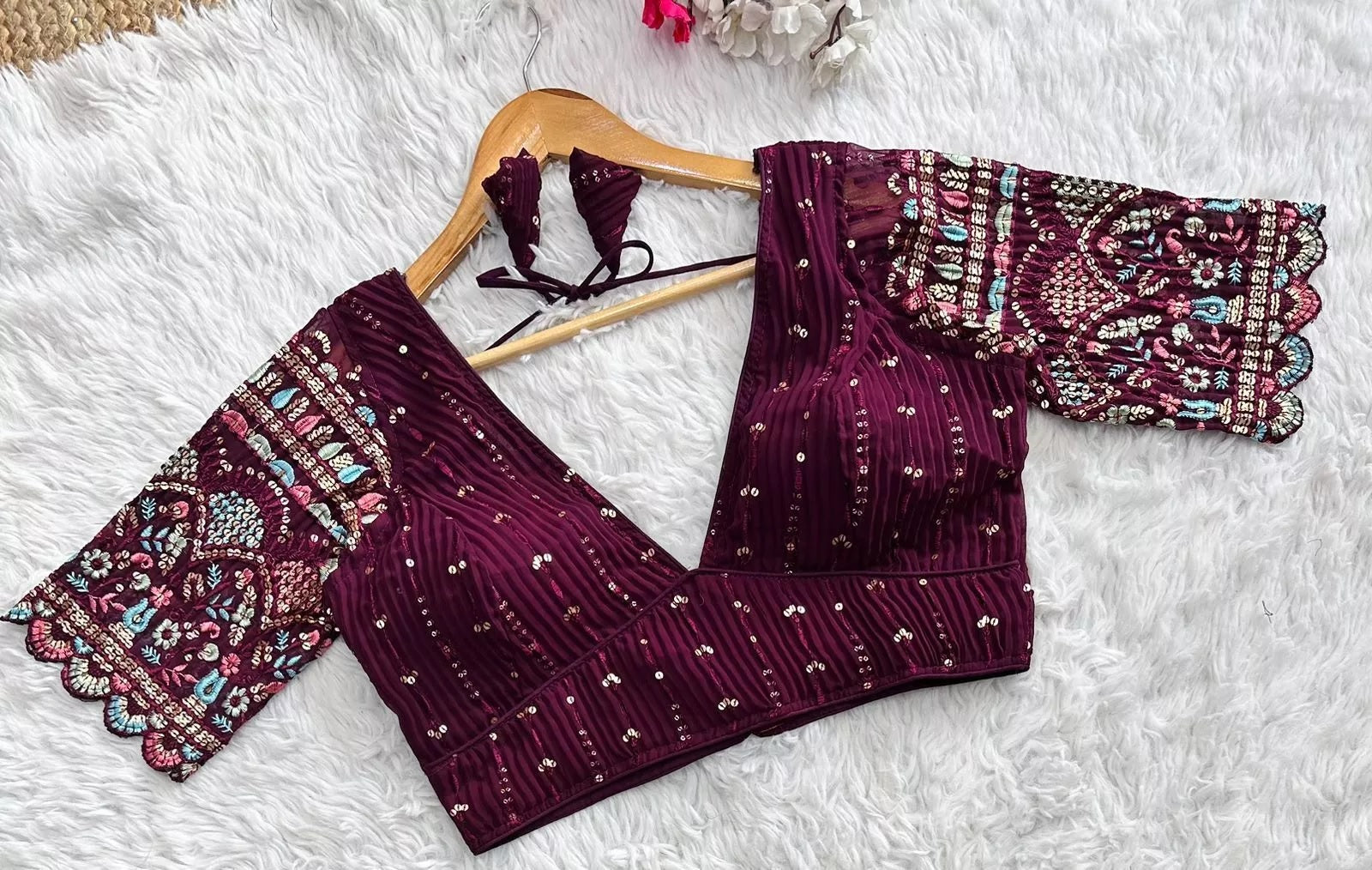 Full Stitched Blooming Georgette Wedding Party Wear Ethnic Blouse Choli