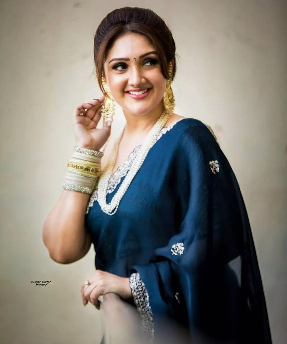 Georgette Saree With Stitched Blouse,Wedding Style Sari & Blouse