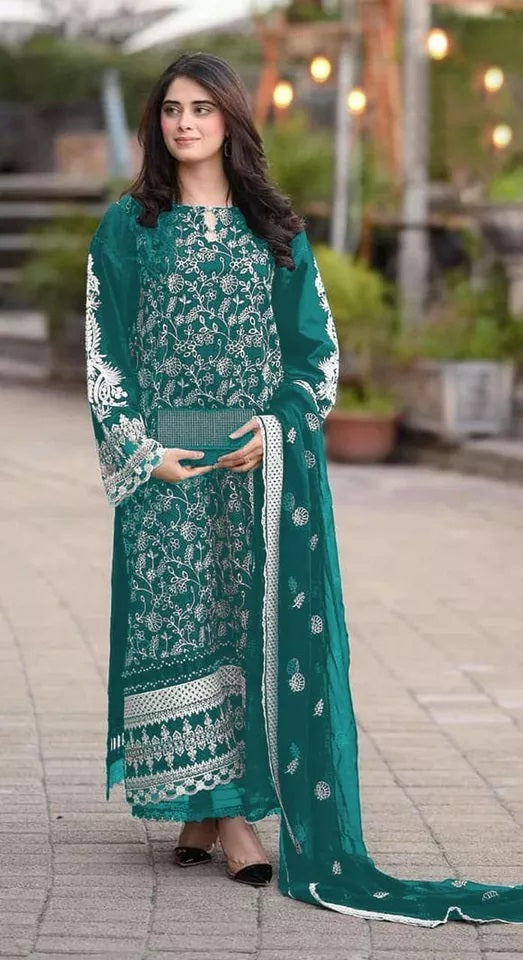 Georgette With Embroidery Work Pakistani Top Bottom With Dupatta