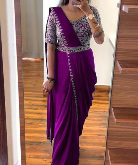 Ready To Wear Traditional Heavy Chinon Saree For Women's