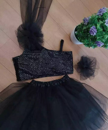 MOST PICKED NET FULL FLAIRED KID’S TOP WITH SKIRT BLACK