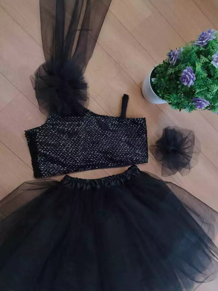MOST PICKED NET FULL FLAIRED KID’S TOP WITH SKIRT BLACK