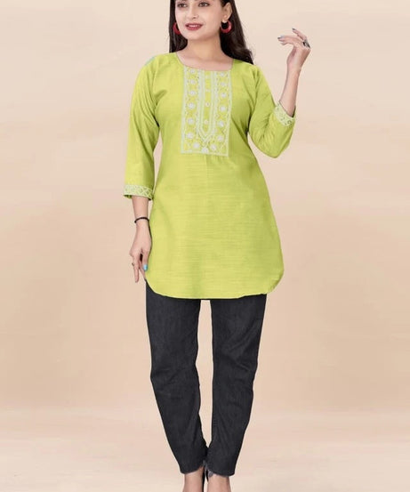 Stylish Rayon Kurti, With Embroidery Sequens Work Short Top Kurti