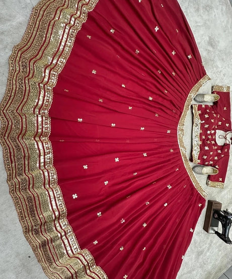 Premium Georgette Embroidery Sequence Wedding Lehenga Blouse with Dupatta 15-MA