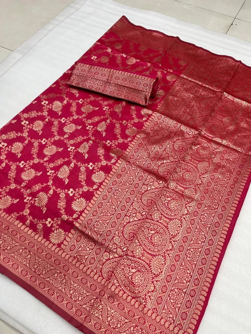 Pakistani Designer Banarasi Soft Silk Saree & Blouse