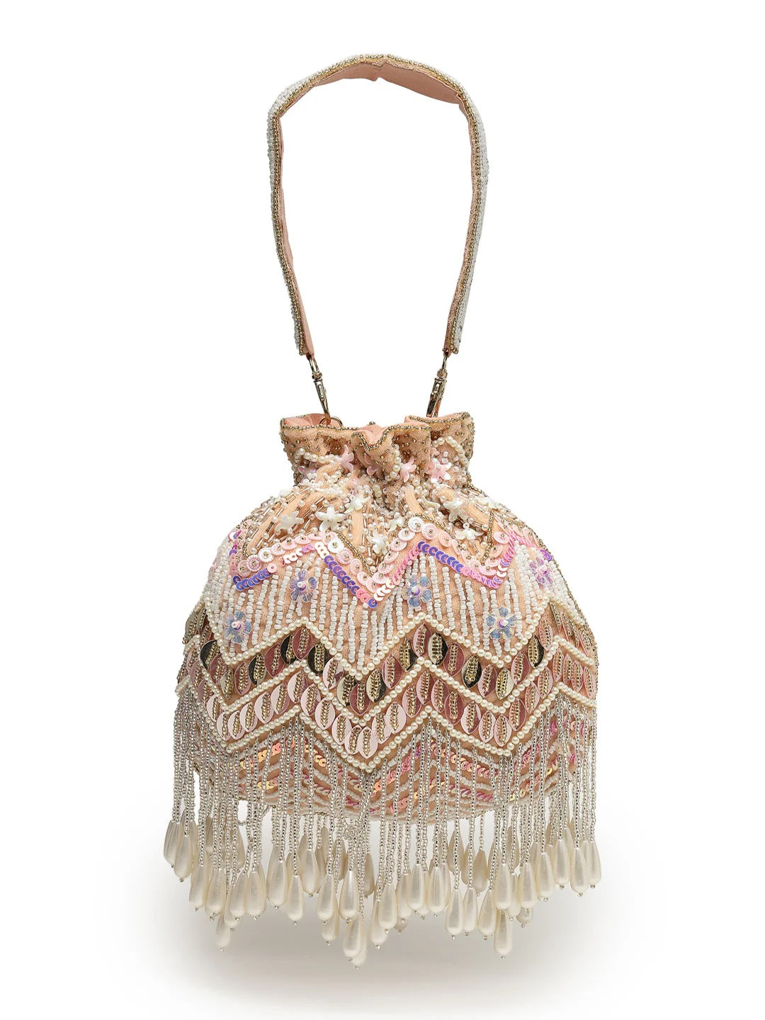 Droop Chevron Embellished Velvet Potli Bag