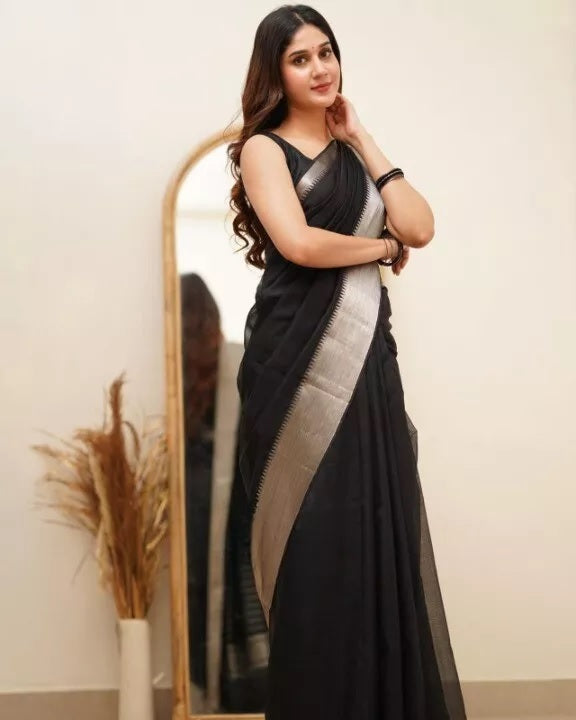 Black Faux Georgette Fancy Traditional Look Saree with Blouse