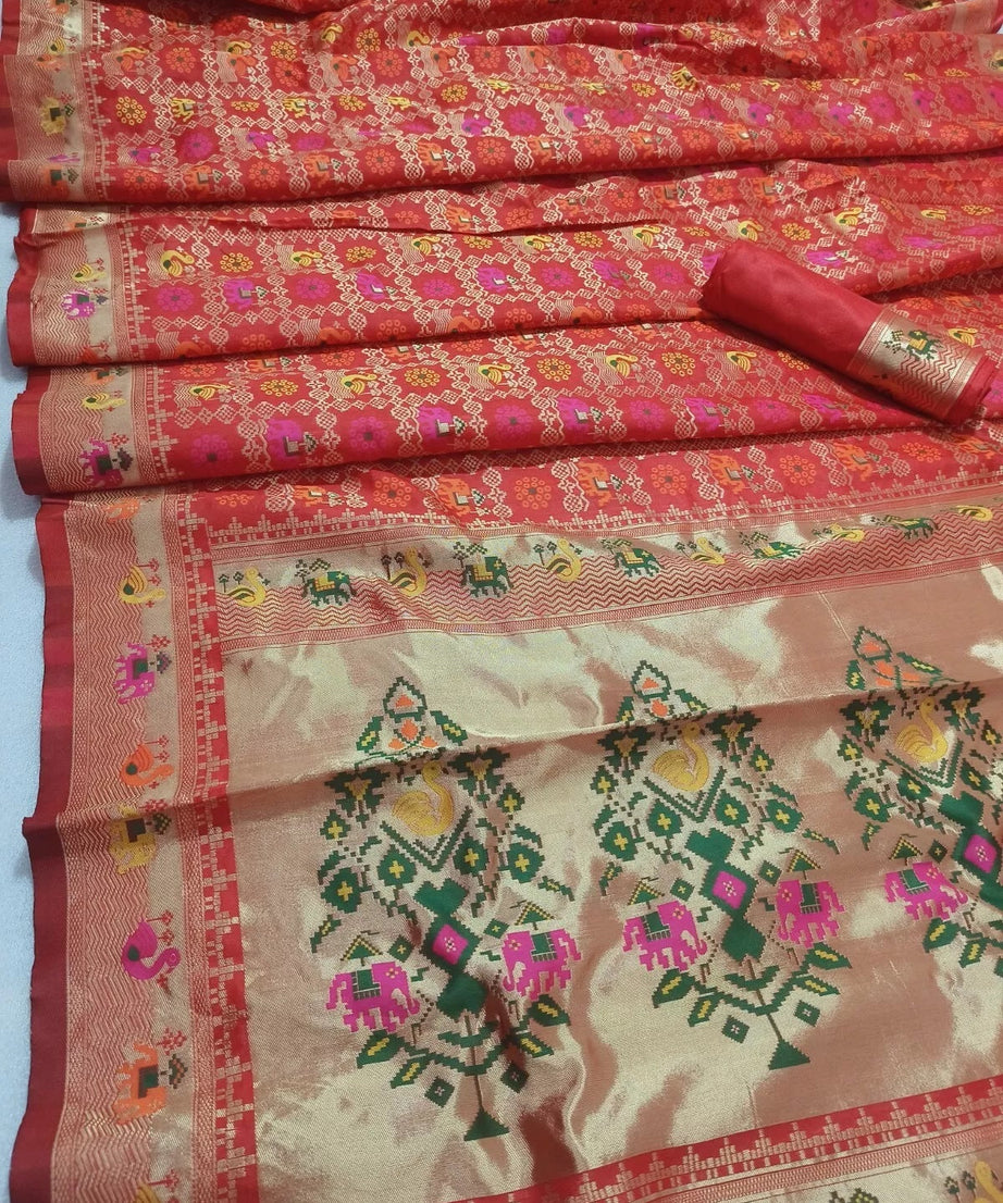 Festive Banarasi Silk Saree with Contrasting Border and Pallu Sari & Blouse