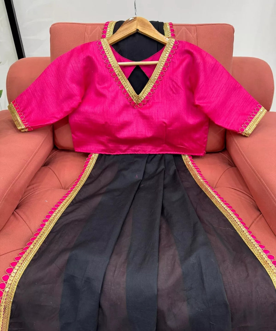 Cotton Saree With Blouse, Wedding Sari With Heavy Latkan On Pallu