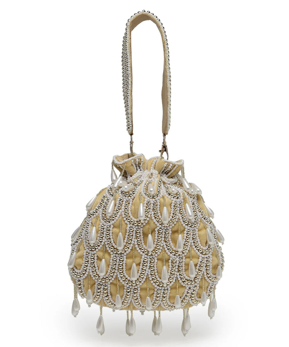 Droop Pearl Embellished Velvet Potli Bag