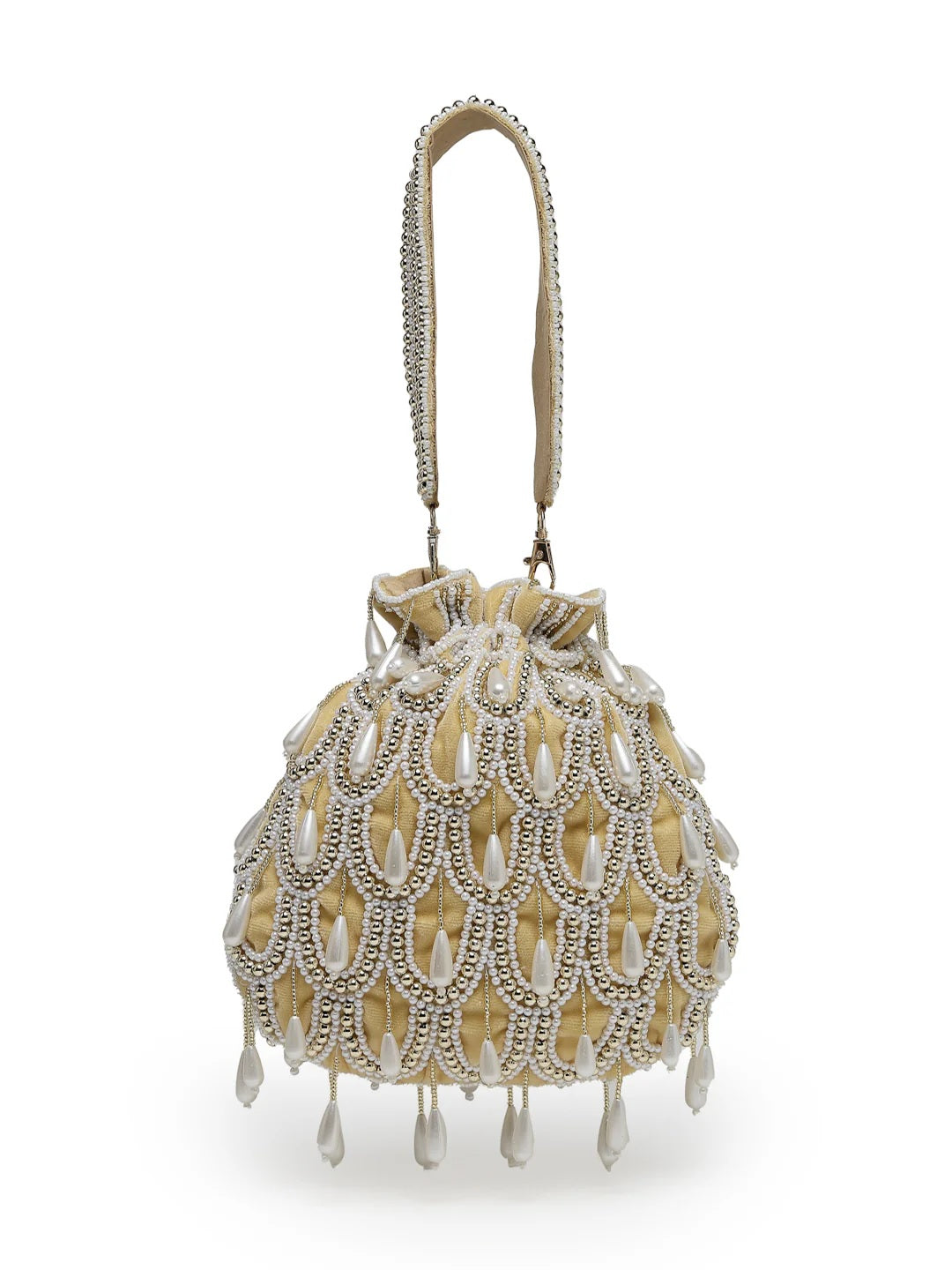 Droop Pearl Embellished Velvet Potli Bag