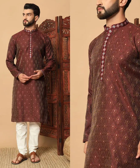 Heavy Silk Jacquard With Embroidery Men's Kurta Set
