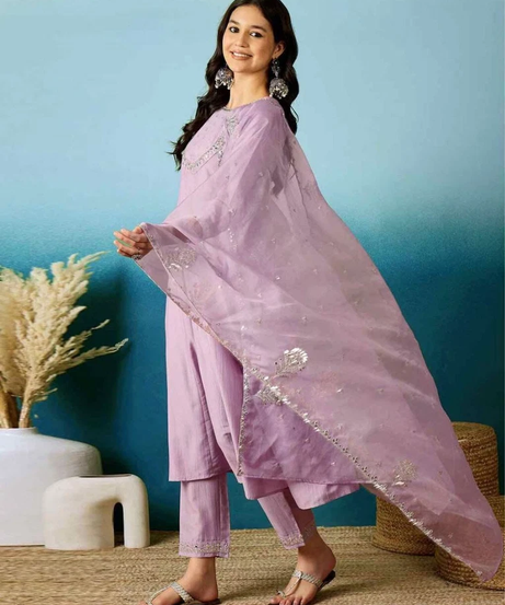 Beautiful Trending Silk Blend With Embroidy Work Kurti/Bottom With Dupatta Set 12-BS