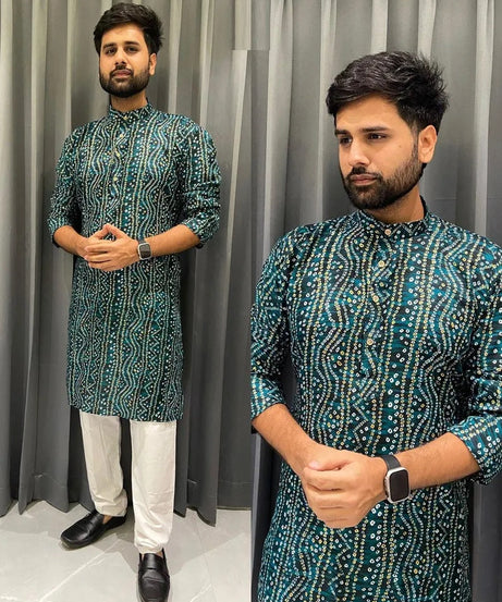 Men's Cotton Bandhani Print Kurta Pajama Set