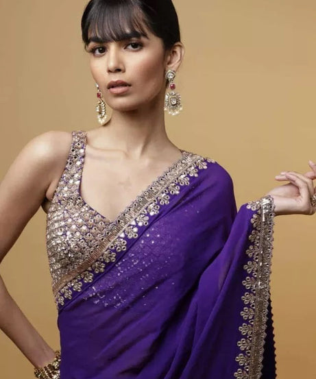 Georgette Wedding Saree & Blouse,Party Function Wear Sari & Blouse