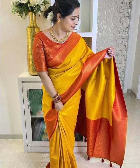 Soft Lichi Silk & Jacquard Work Saree With Blouse